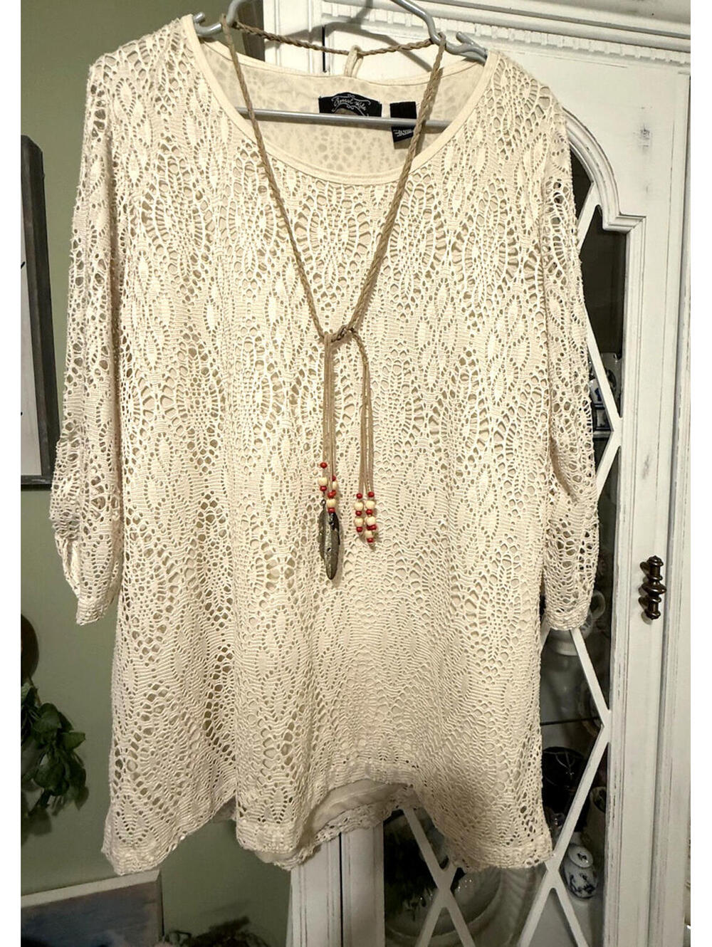 Crystal Kobe Blouse Layered tunic: Lace, boho, hippie, cottagecore; with tassel